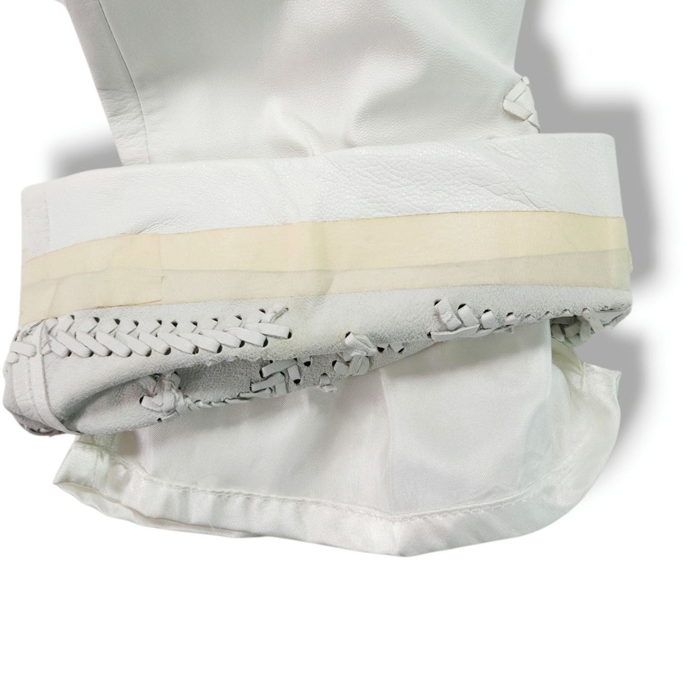 Cache Vintage Genuine Leather Pants Embroidered Floral Whipstitch Ivory White 6 - Picture 6 of 12